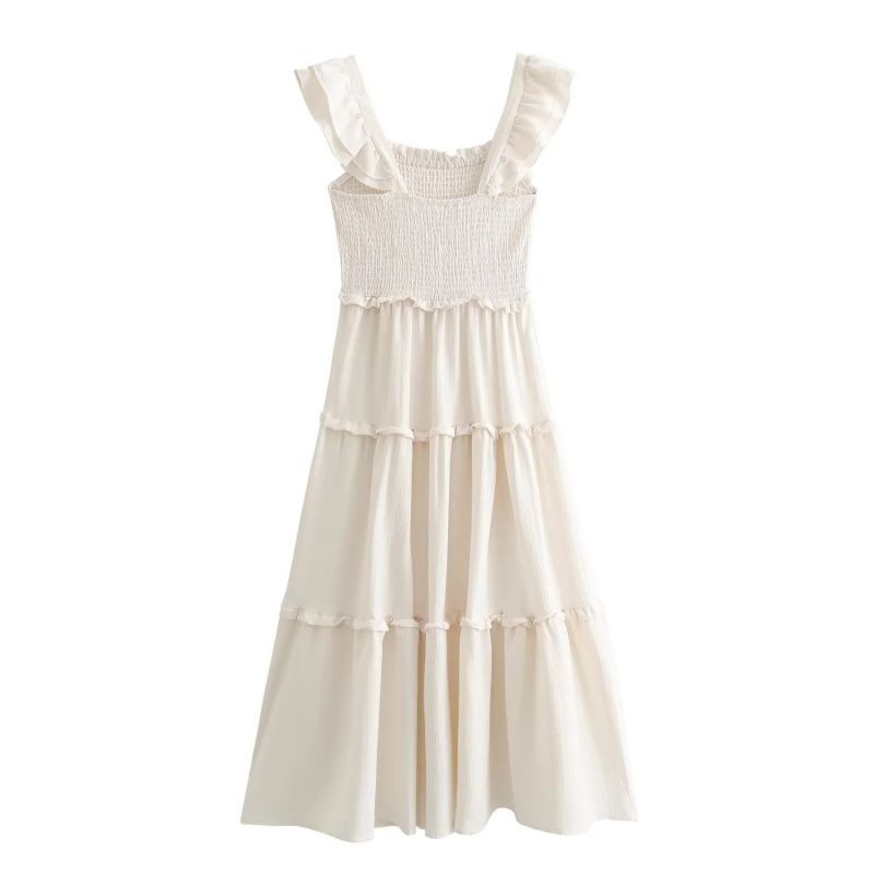 Fashion White Polyester Layered Sleeveless Long Skirt,Long Dress