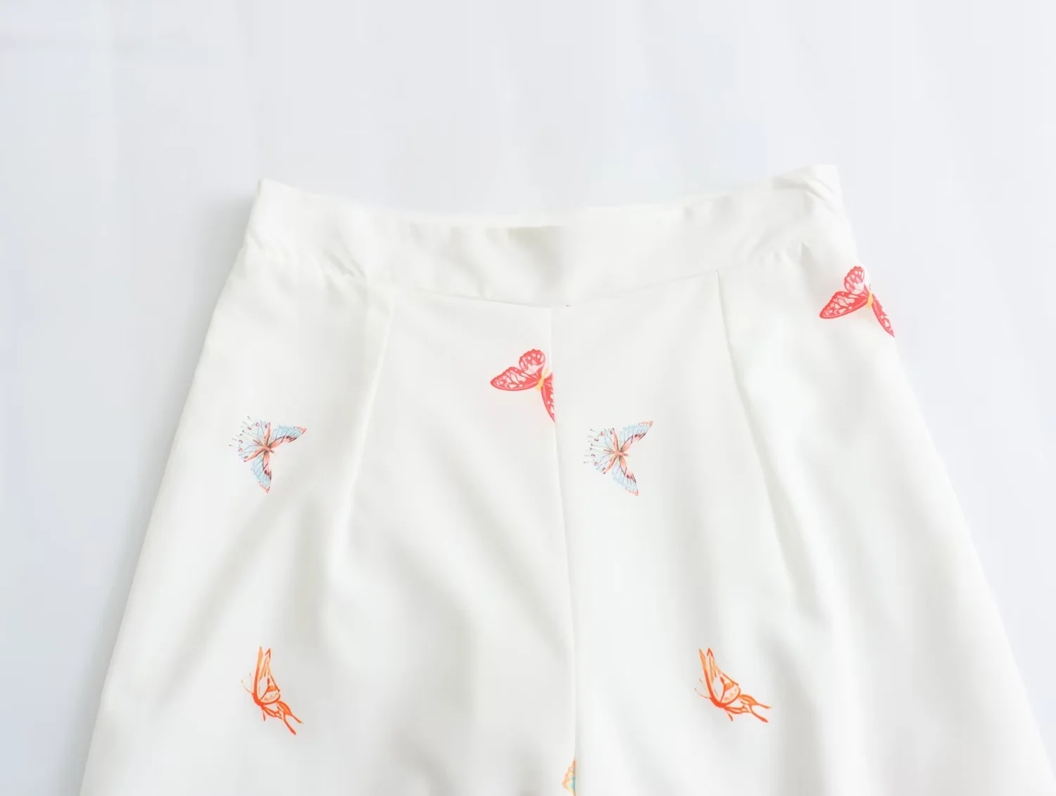 Fashion White Polyester Butterfly Print Wide Leg Trousers,Pants