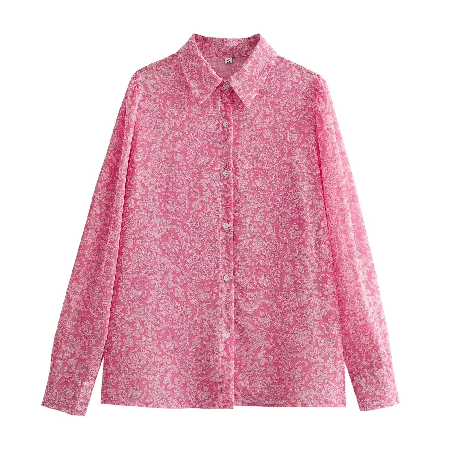 Fashion Pink Polyester Lapel Printed Shirt Skirt Suit,Blouses