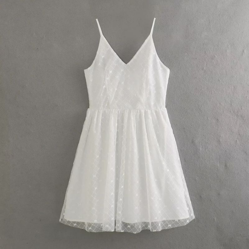 Fashion White Mesh Suspender Skirt,Mini & Short Dresses