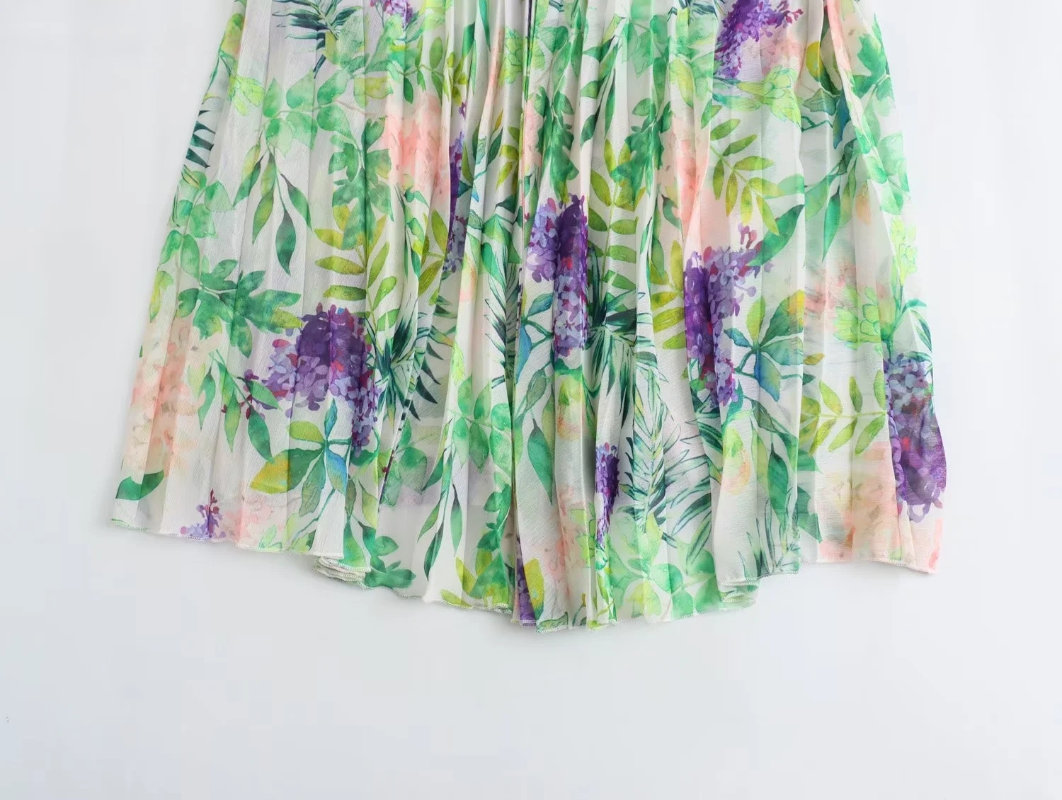 Fashion Color Matching Polyester Chiffon Printed Puff Sleeve Long Skirt,Long Dress