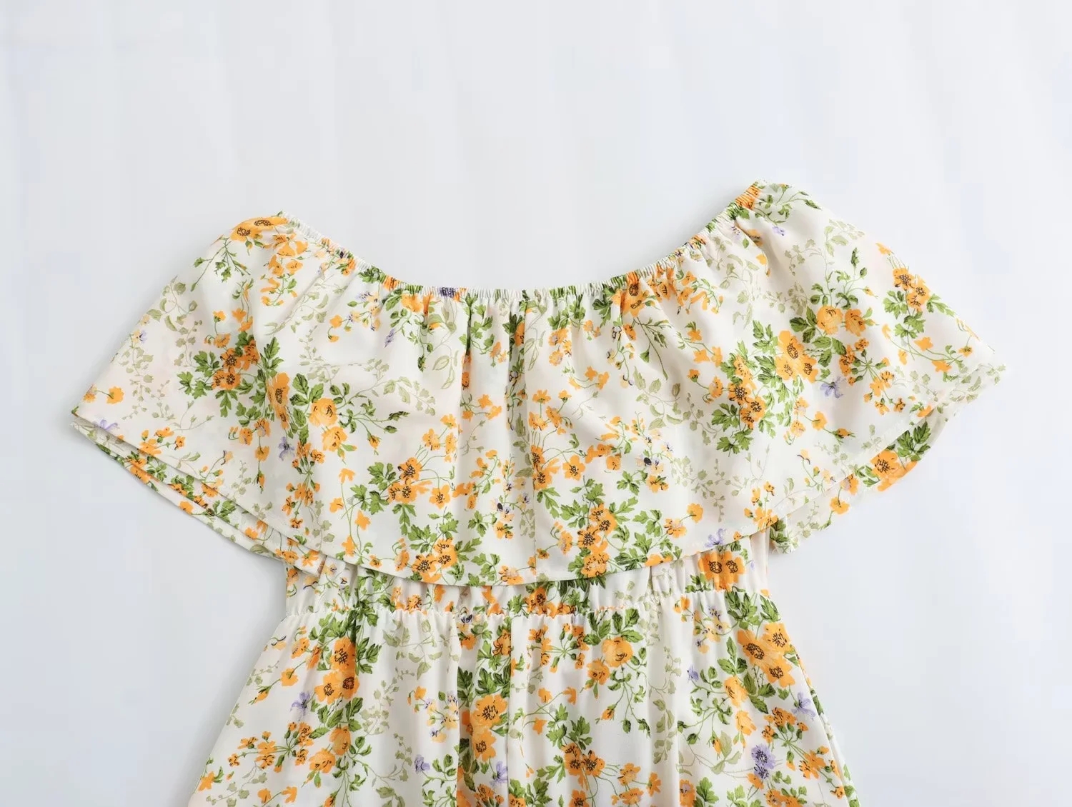 Fashion Color Matching Polyester Floral One-shoulder Long Skirt,Long Dress