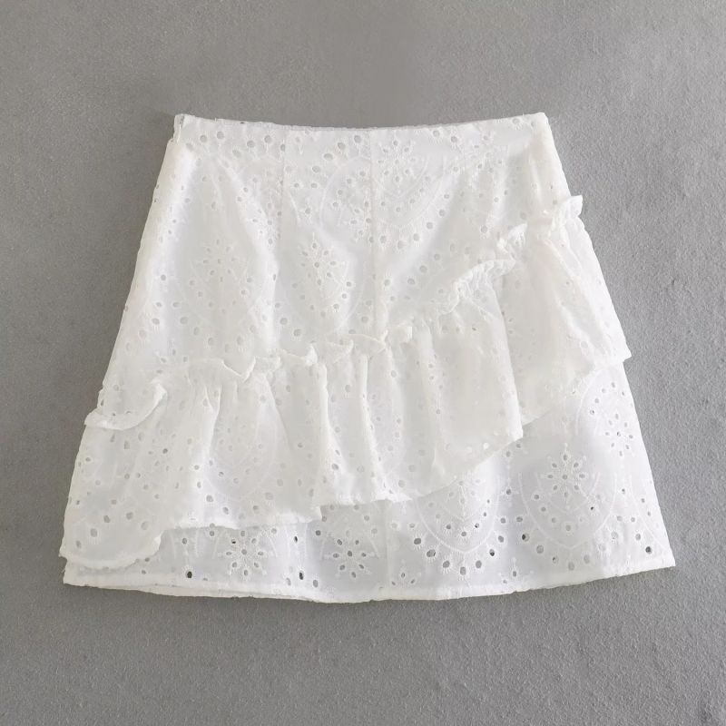 Fashion White Polyester Embroidered Irregular Skirt,Skirts