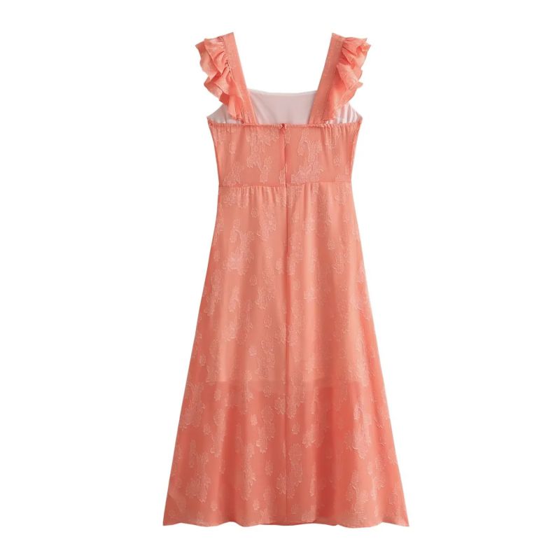 Fashion Orange Pink Polyester Fungus Skirt With Suspenders,Mini & Short Dresses