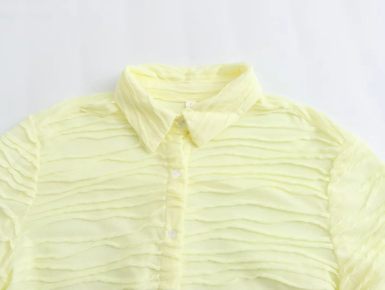 Fashion Light Green Lapel Textured Button-down Shirt,Blouses