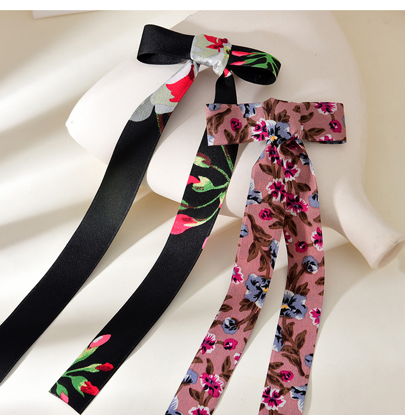 Fashion Black Alloy Fabric Printed Bow Long Hair Clip,Hairpins