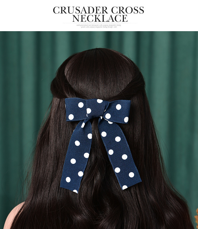 Fashion Navy Blue Alloy Fabric Polka Dot Bow Short Hair Clip,Hairpins
