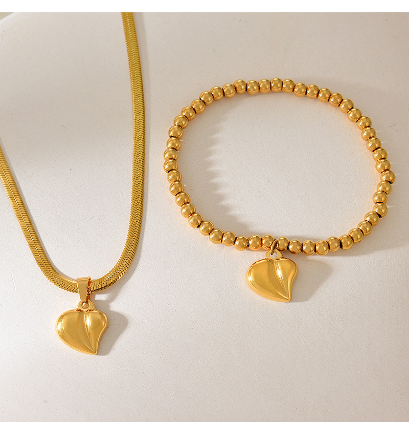 Fashion Golden 2 Titanium Steel Love Pendant Beaded Bracelet,Bracelets