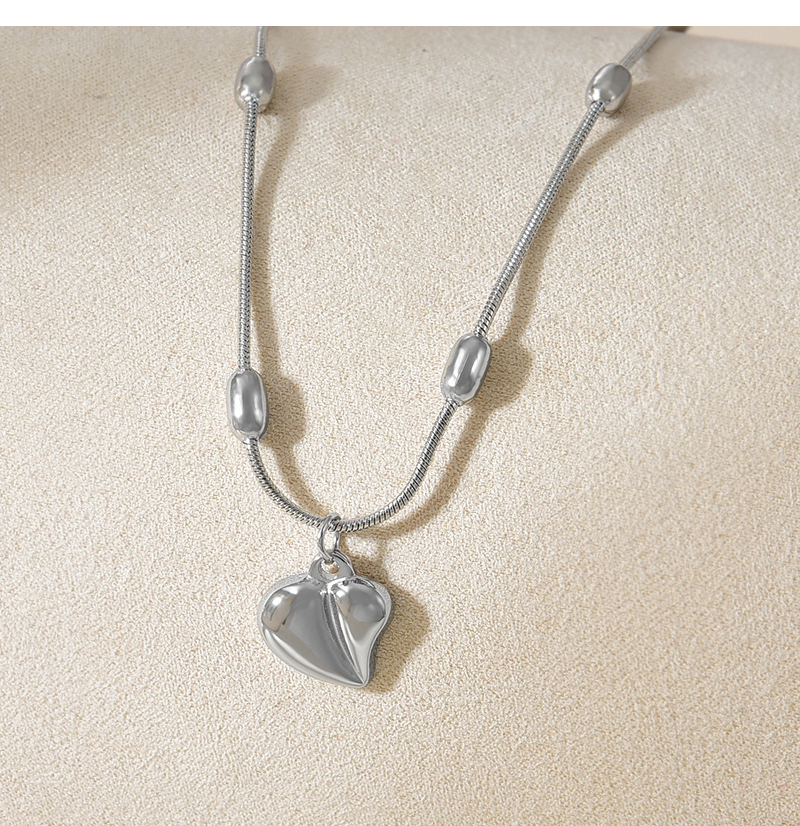 Fashion Silver Titanium Steel Love Pendant Bead Necklace,Necklaces