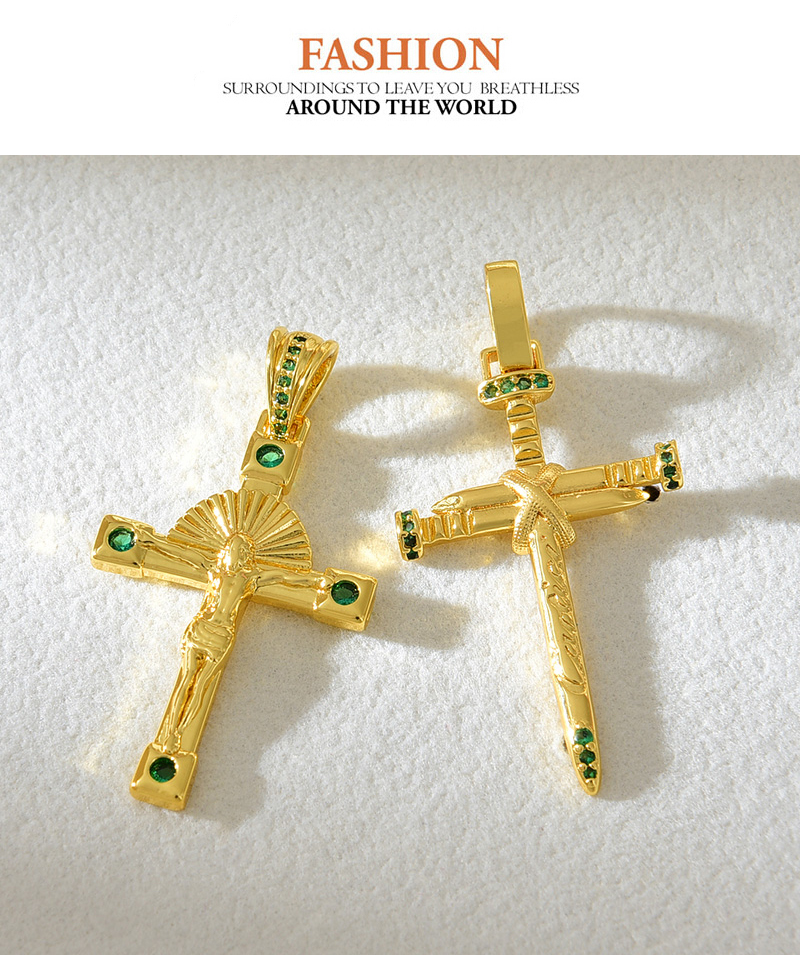 Fashion Golden 1 Copper Inlaid Zirconia Cross Pendant Accessories,Jewelry Findings & Components