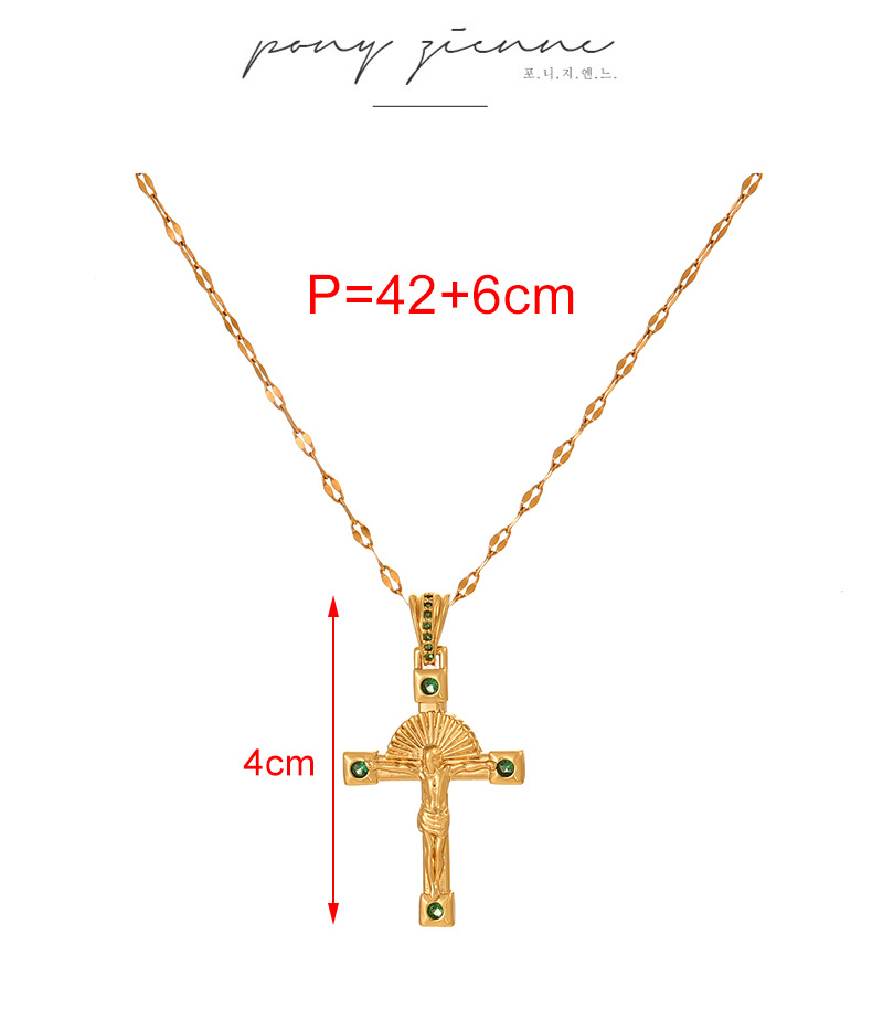 Fashion Golden 2 Titanium Steel With Zirconium Cross Pendant Necklace,Necklaces