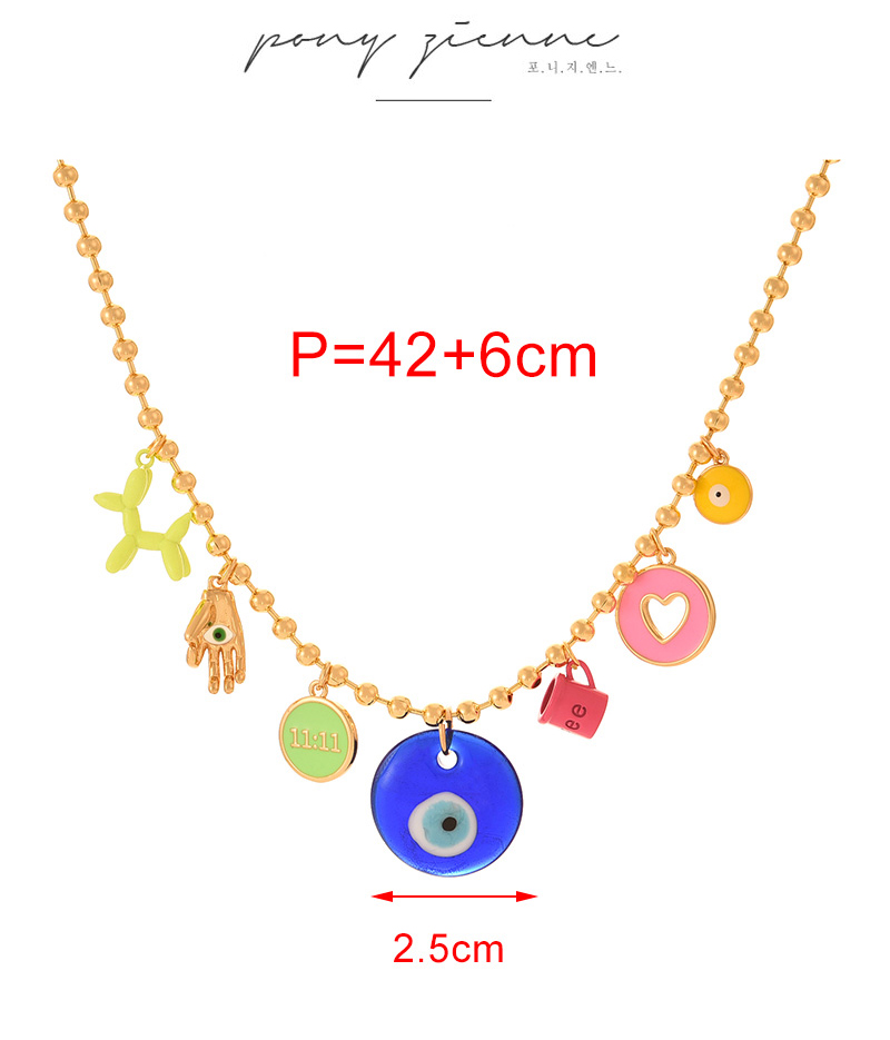 Fashion Color Copper Inlaid Zirconium Dripping Oil Eye Love Letter Pendant Bead Necklace (3mm),Necklaces