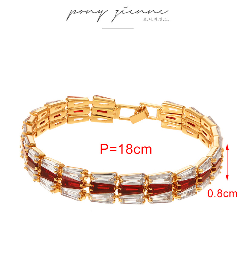 Fashion Red+silver Copper Set Zirconia Geometric Bracelet,Bracelets