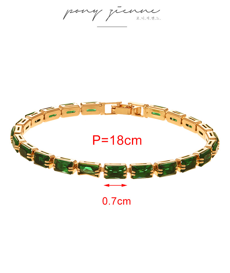 Fashion Green+gold Copper Set Zirconia Square Bracelet,Bracelets
