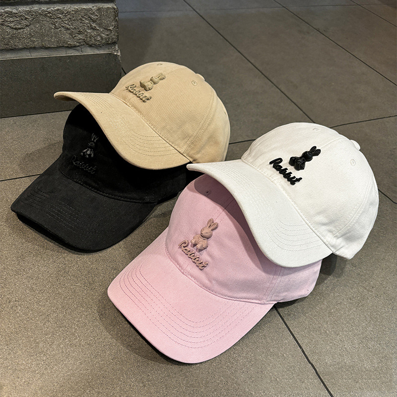 Fashion Meat Powder 3d Bunny Letter Embroidered Soft Top Baseball Cap,Baseball Caps