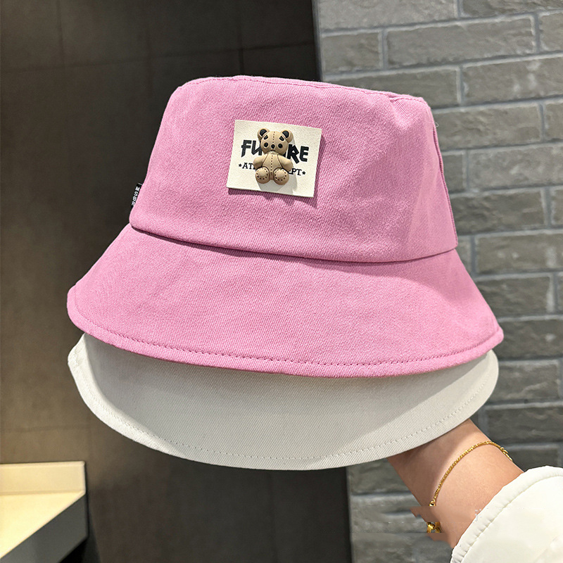 Fashion Purple Pink Bear Patch Hot Diamond Metal Label Bucket Hat,Beanies&Others