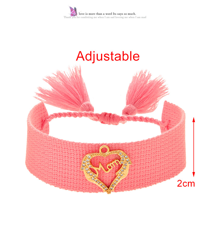 Fashion Leather Pink Copper Inlaid Zircon Letter Mom Love Braided Tassel Bracelet,Bracelets
