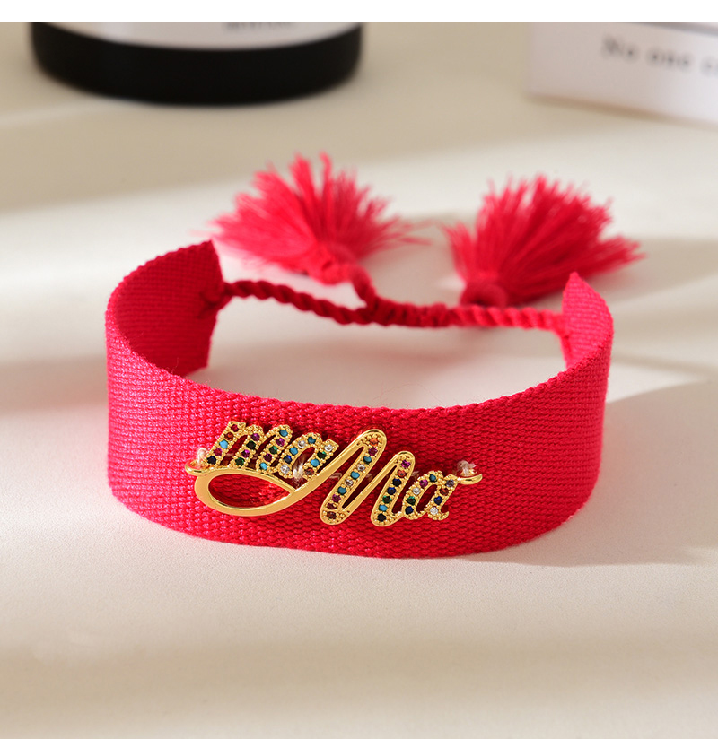 Fashion Red 3 Copper Inlaid Zircon Letters Mama Braided Tassel Bracelet,Bracelets