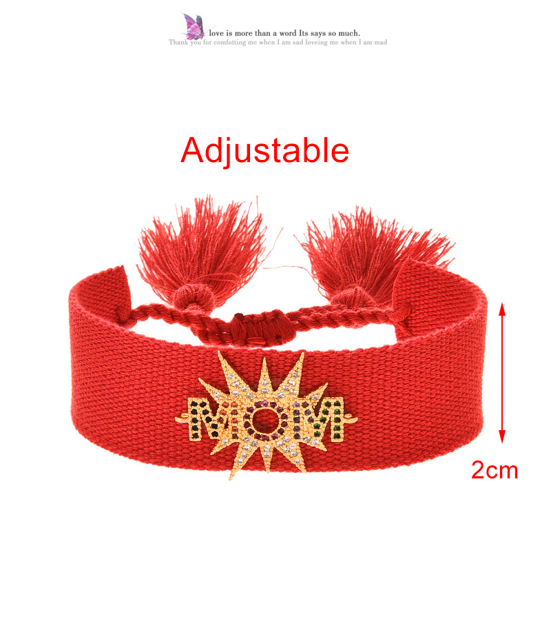 Fashion Red 3 Copper Inlaid Zircon Letters Mama Braided Tassel Bracelet,Bracelets