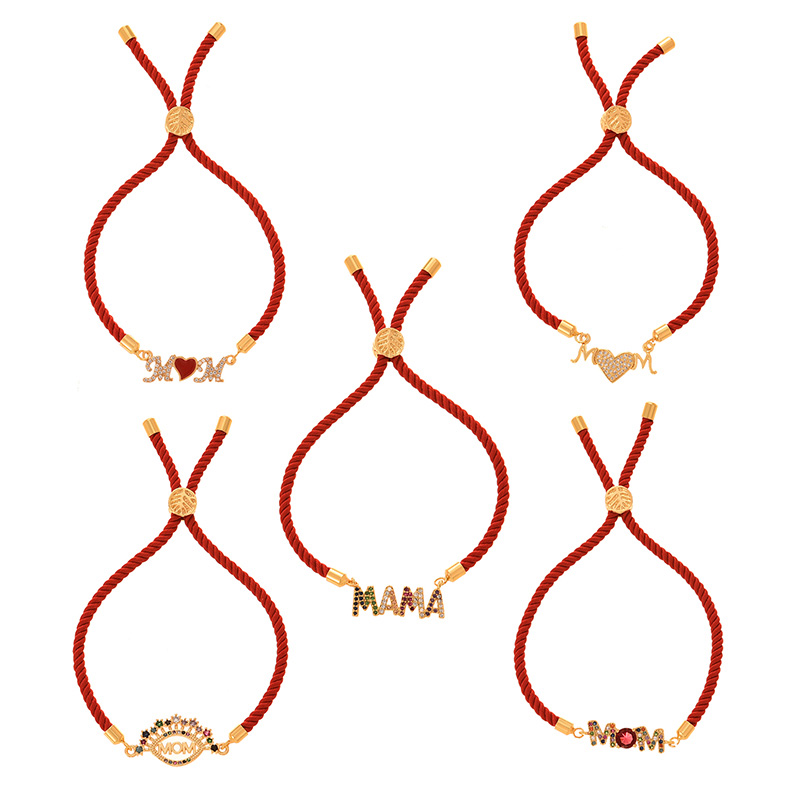 Fashion Red 4 Copper Inlaid Zircon Letters M0m Braided Bracelet,Bracelets