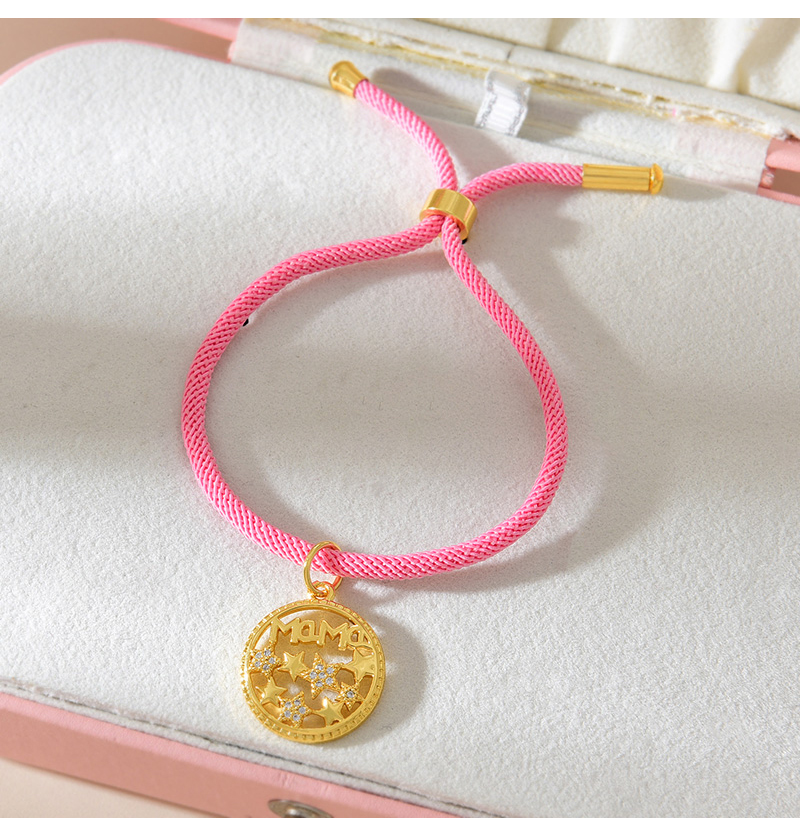 Fashion Pink 4 Copper Inlaid Zircon Letter Mom Pendant Braided Bracelet,Bracelets