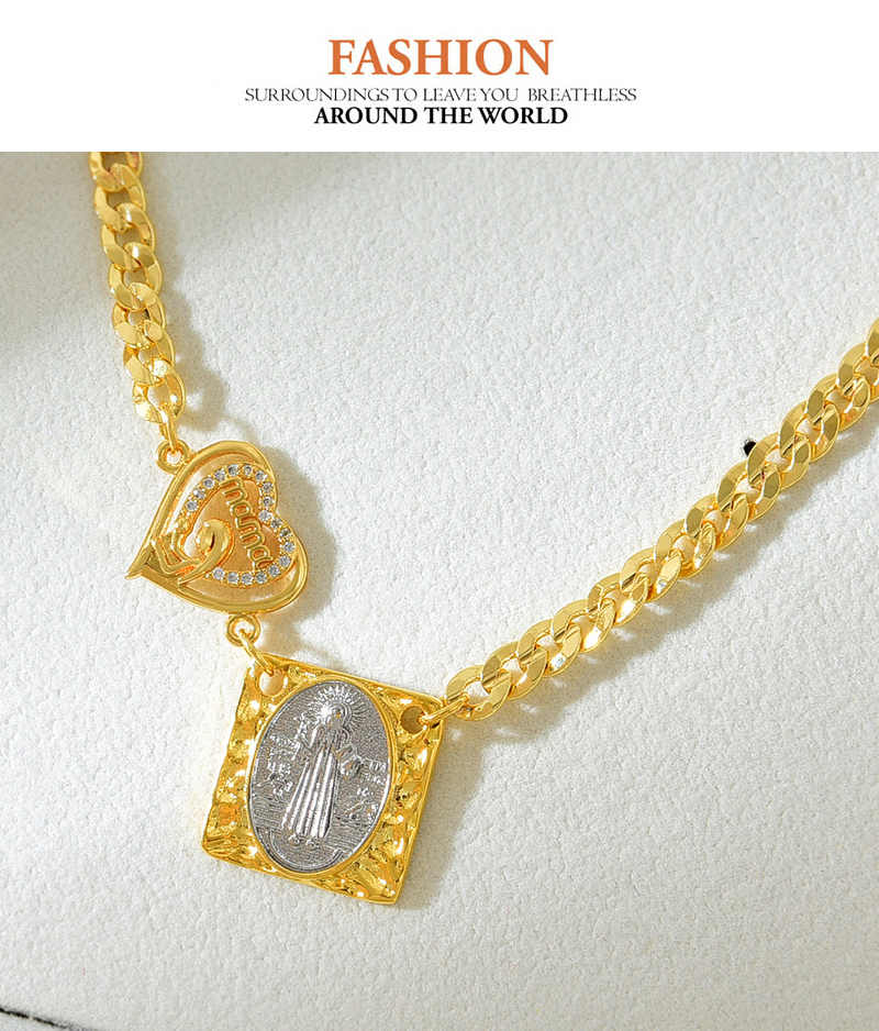 Fashion Gold Copper Inlaid Zircon Love Letter Mama Square Portrait Pendant Thick Chain Necklace,Necklaces