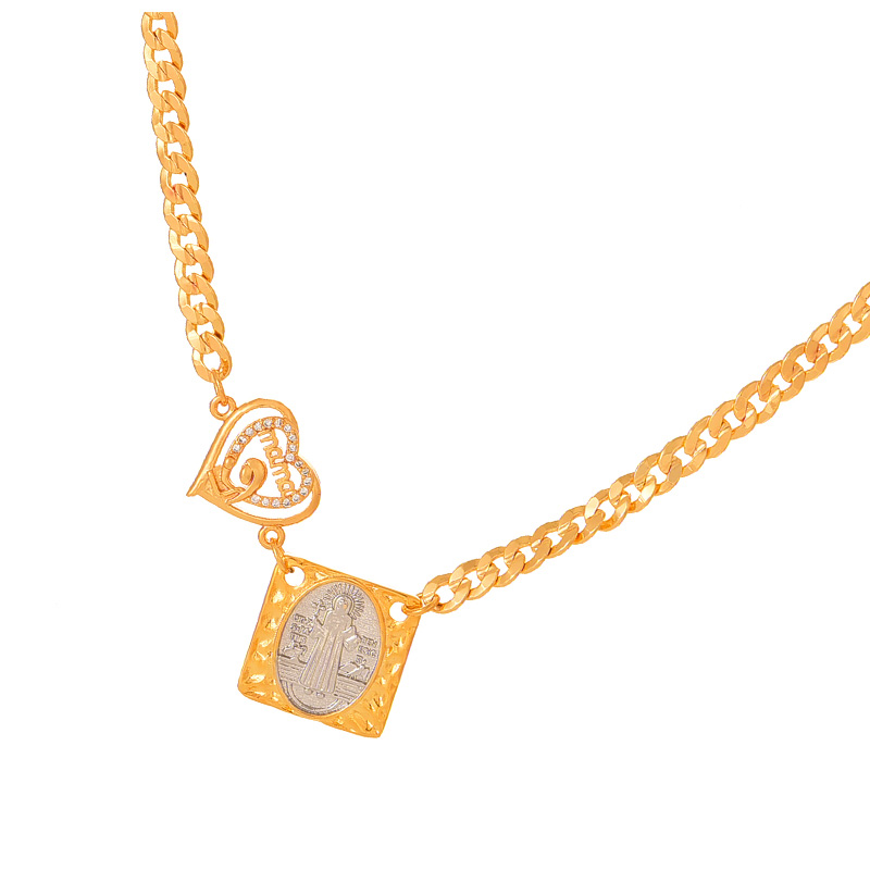 Fashion Gold Copper Inlaid Zircon Love Letter Mama Square Portrait Pendant Thick Chain Necklace,Necklaces