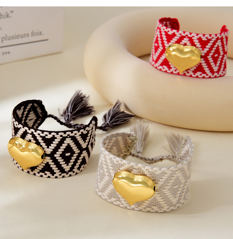 Fashion Light Grey Copper Heart Geometric Pattern Braided Tassel Bracelet,Bracelets