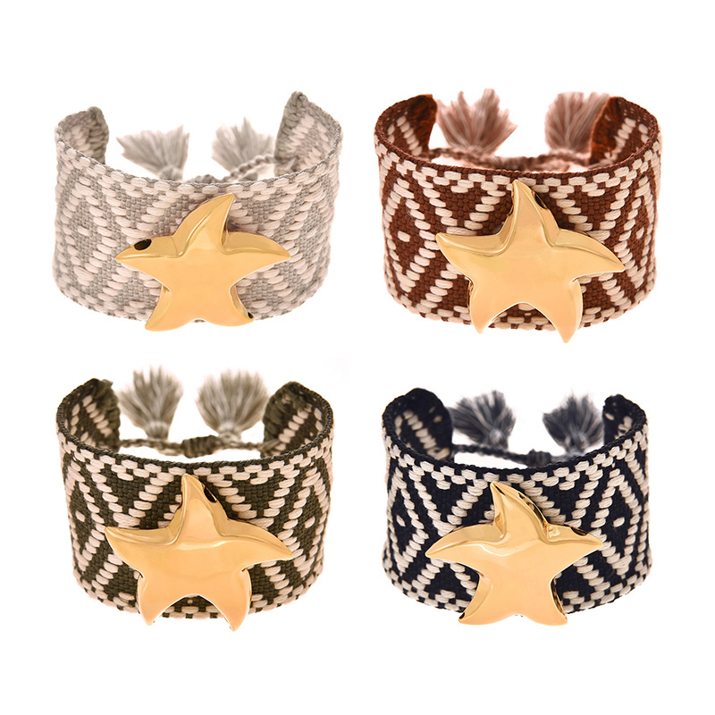 Fashion Light Grey Copper Five-pointed Star Geometric Pattern Braided Tassel Bracelet,Bracelets