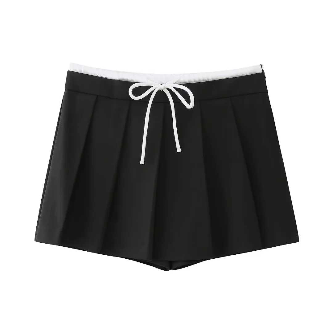 Fashion Black Polyester Lace-up Culottes,Shorts