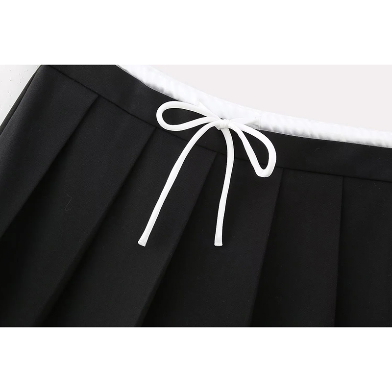 Fashion White Faux Leather Wide Pleated Skirt,Skirts