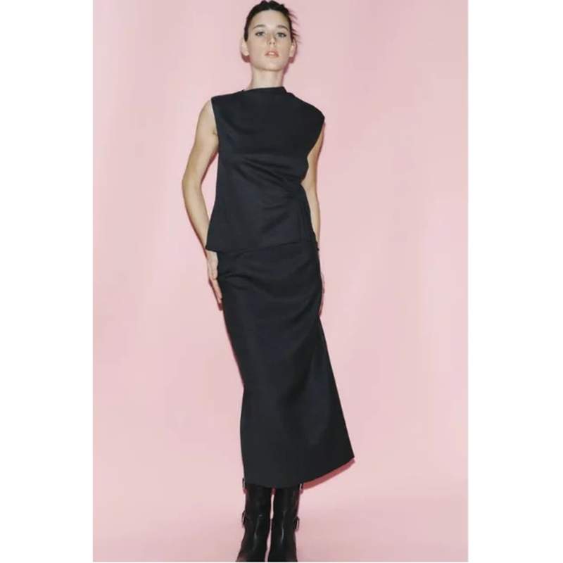 Fashion Black Wool Pleated Skirt,Skirts