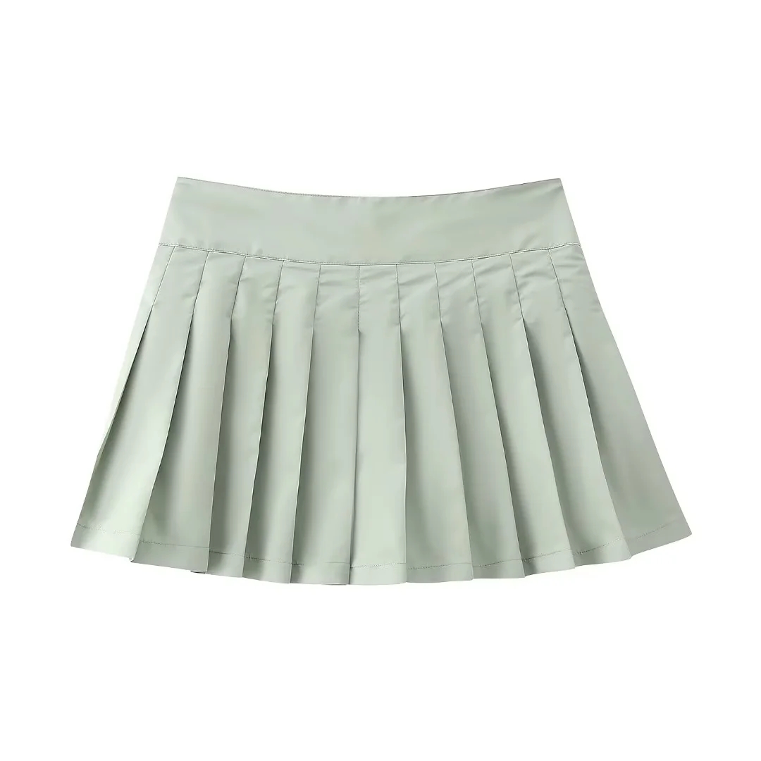 Fashion Light Green Nylon Pleated Skirt,Skirts