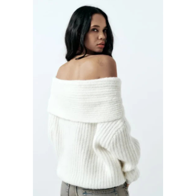 Fashion White One Shoulder Knitted Sweater,Sweater