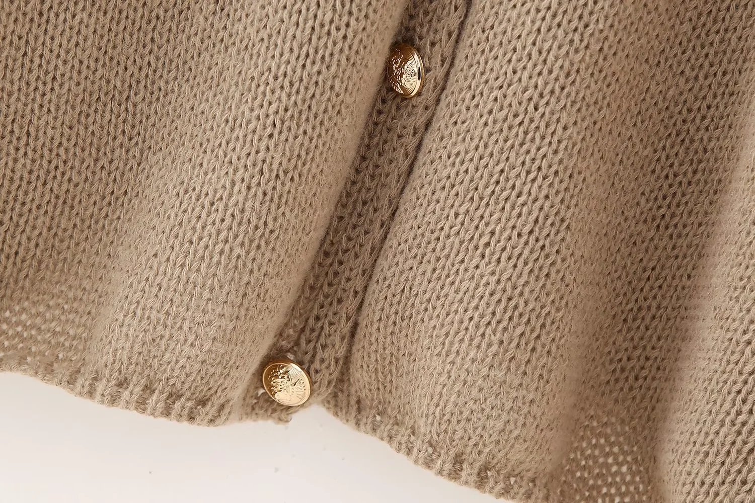 Fashion Khaki Polyester Knitted Buttoned Sweater Cardigan,Sweater