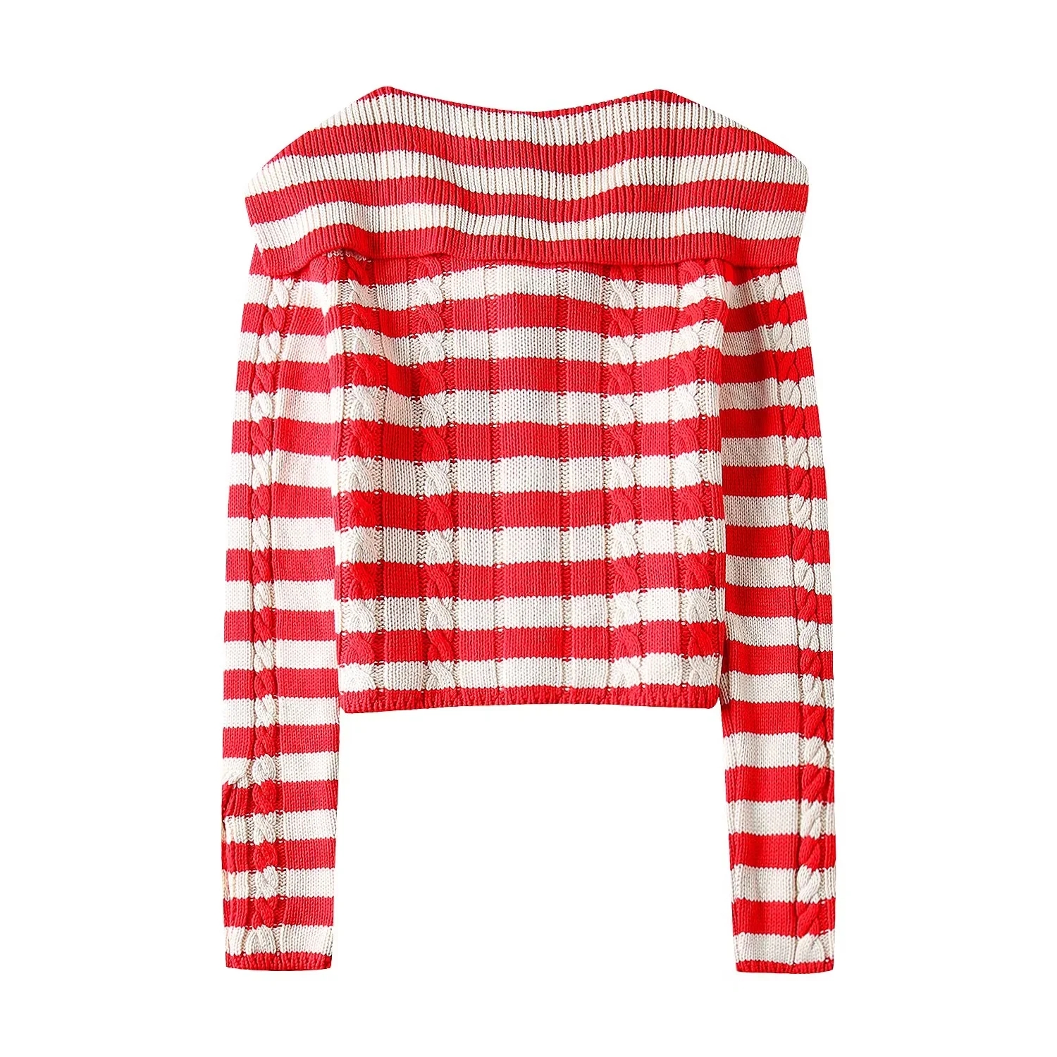 Fashion Orange Striped Knitted Buttoned Sweater,Sweater