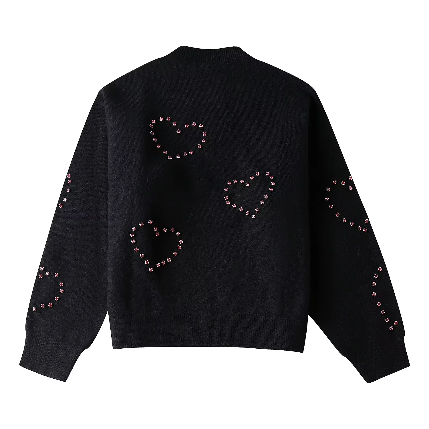 Fashion Black Geometric Beaded Heart Knit Sweater,Sweater