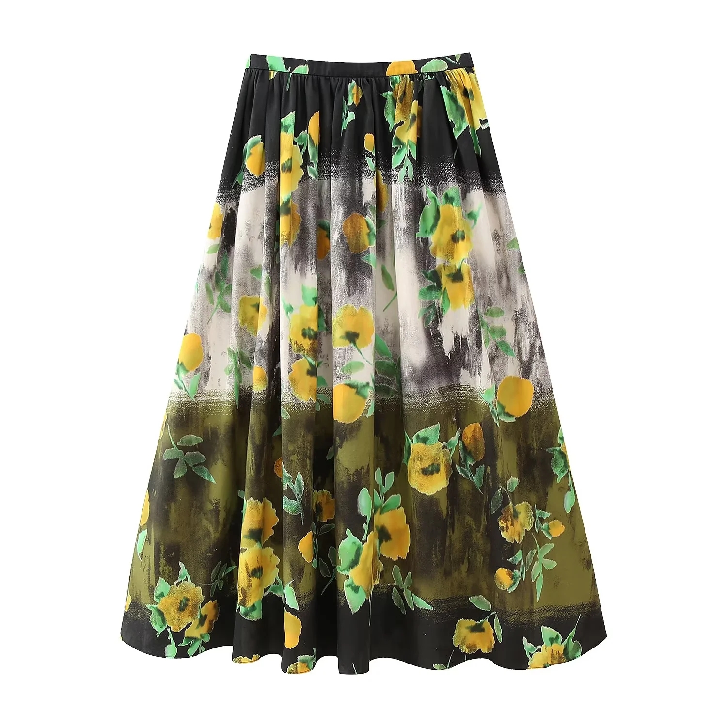 Fashion Color Polyester Printed Pleated Skirt,Skirts