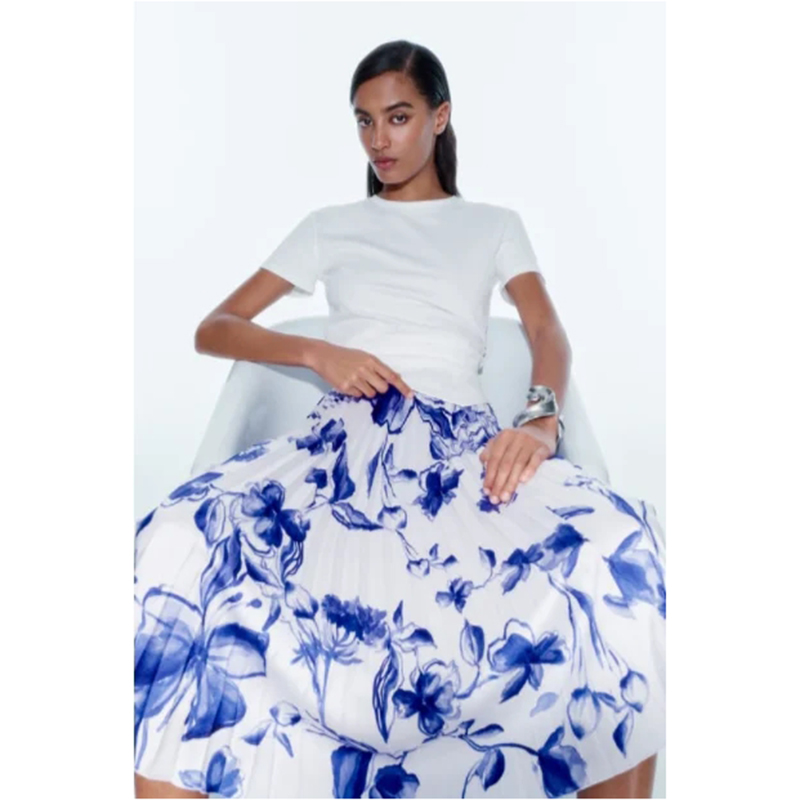 Fashion Deep Purple Polyester Printed Pleated Skirt,Skirts
