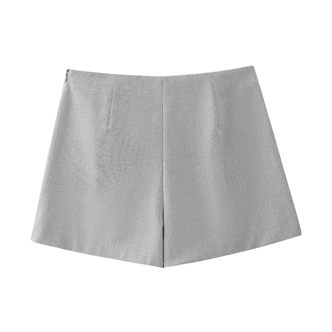 Fashion Light Grey Polyester Wide Pleated Culottes,Shorts