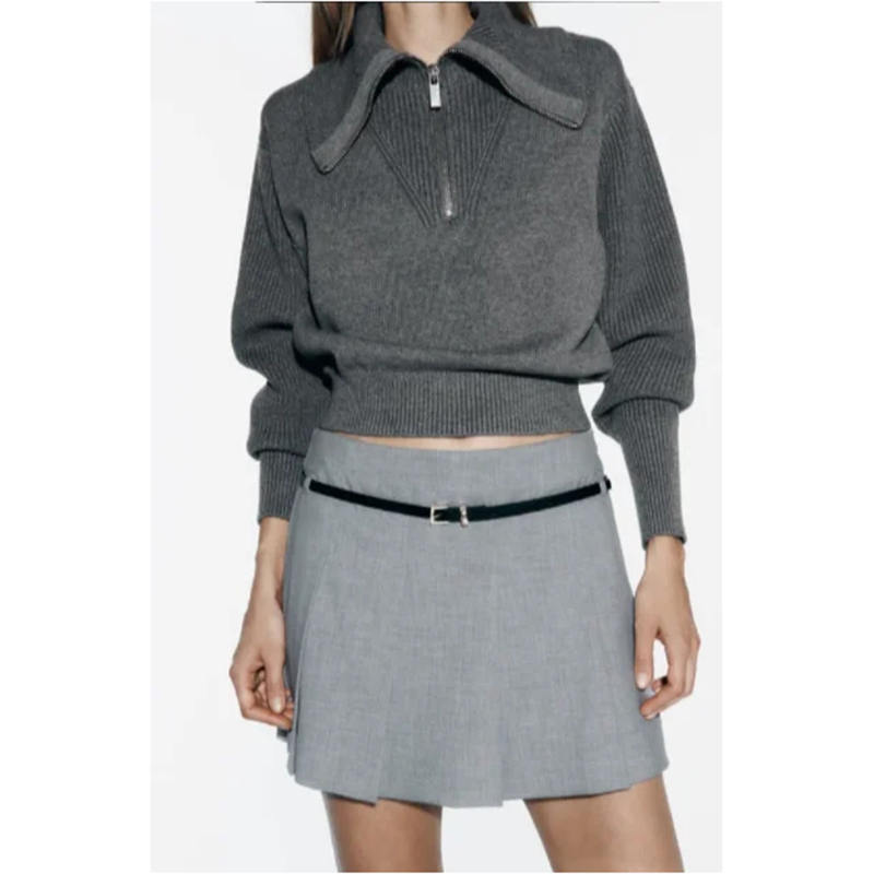 Fashion Light Grey Polyester Belted Wide Pleated Culottes,Shorts