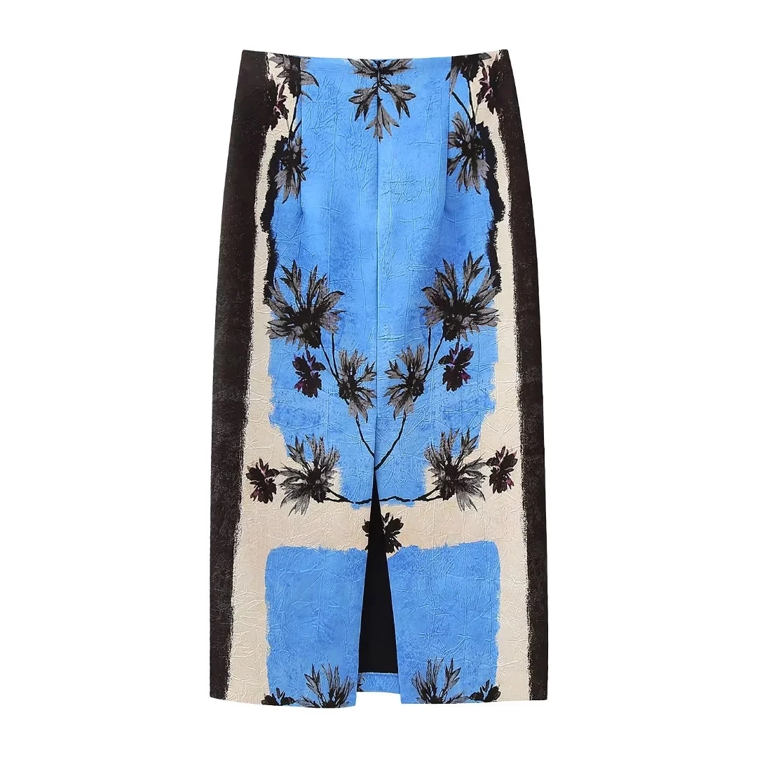 Fashion Sky Blue Polyester Printed Shift Skirt,Skirts
