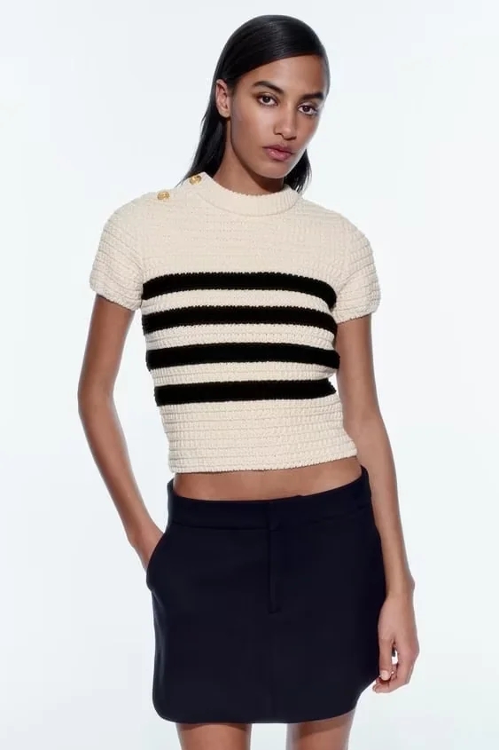 Fashion Off White Striped Knitted Sweater,Sweater