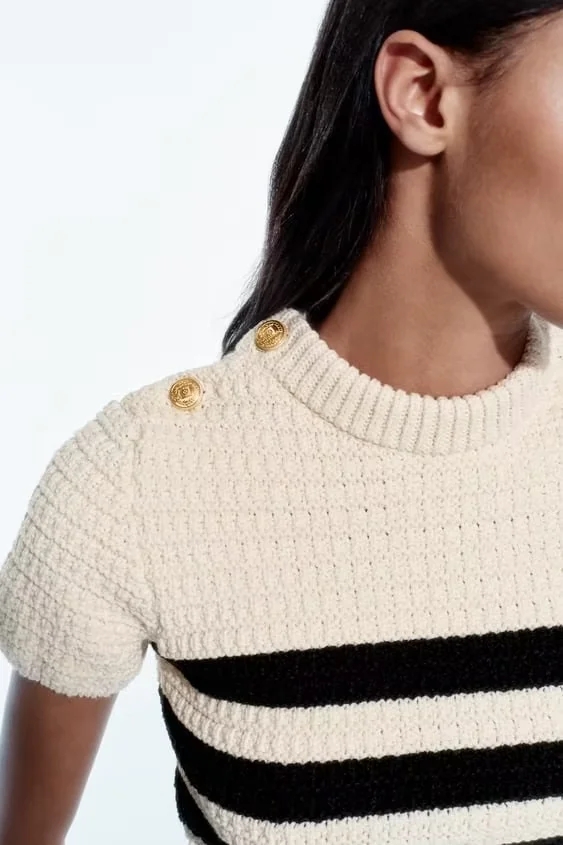 Fashion Off White Striped Knitted Sweater,Sweater