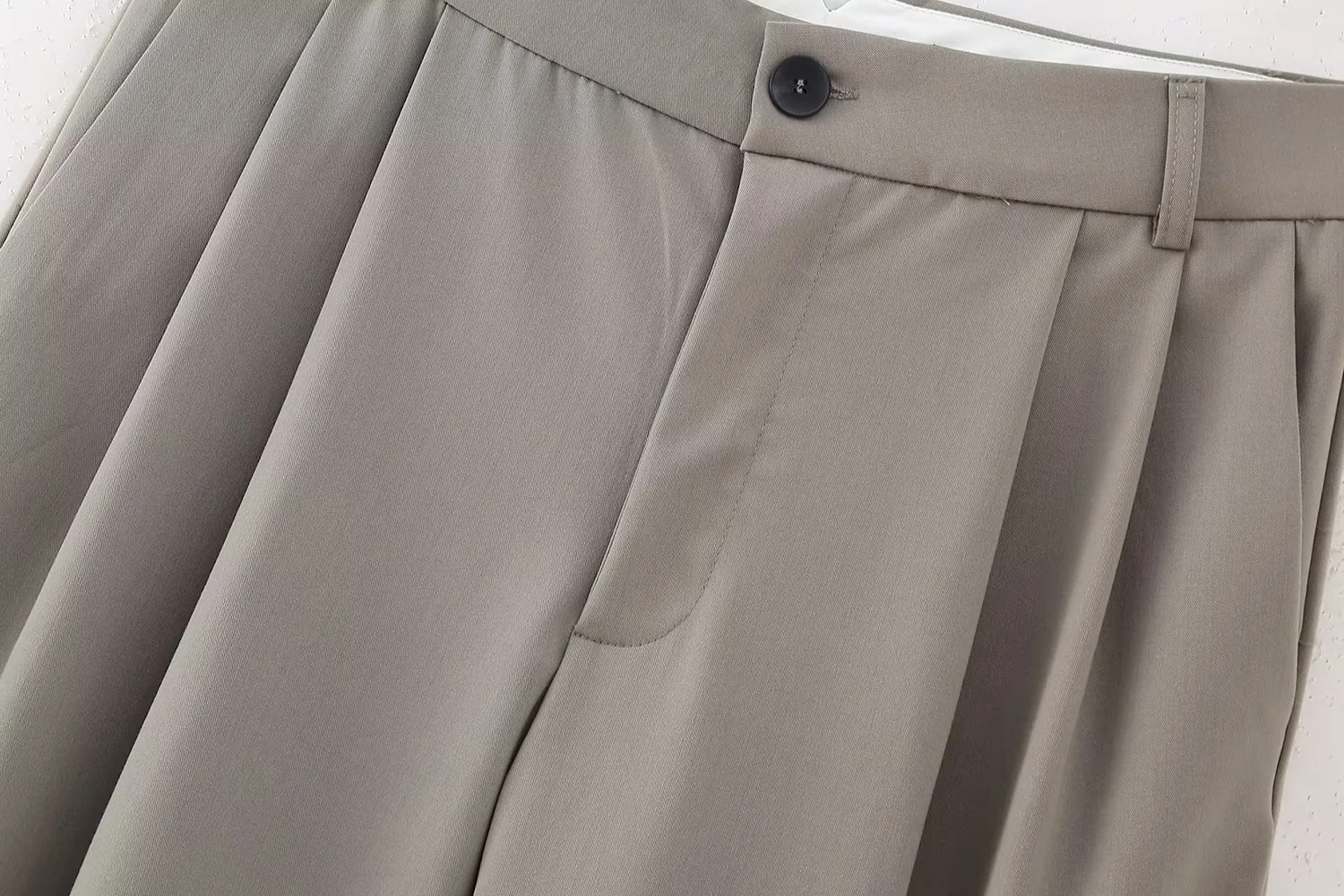 Fashion Khaki Polyester Pleated Trousers,Pants