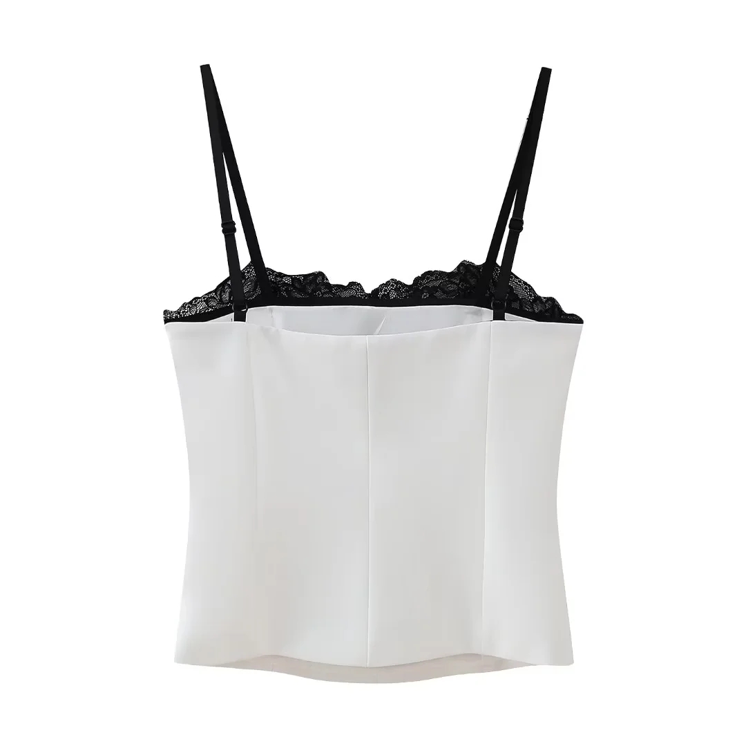 Fashion White Polyester Lace Patchwork Halter Top,T-shirts