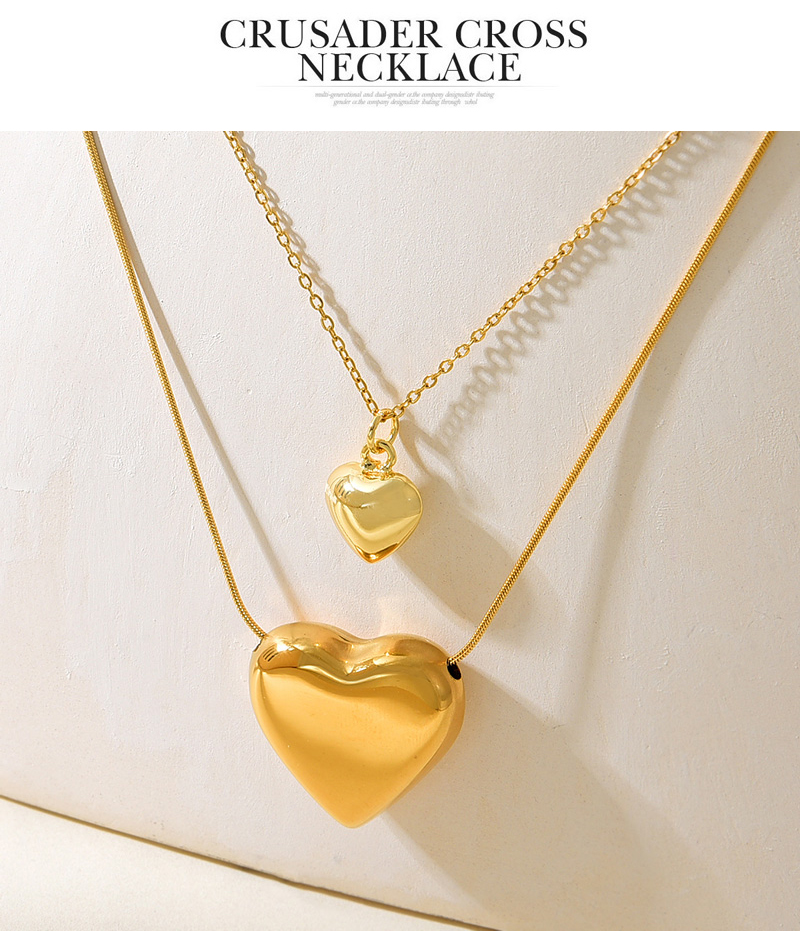 Fashion Gold Titanium Steel Double Layer Love Pendant Necklace,Necklaces