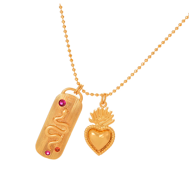 Fashion Gold Copper Inlaid Zircon Heart Snake Pendant Bead Necklace,Necklaces