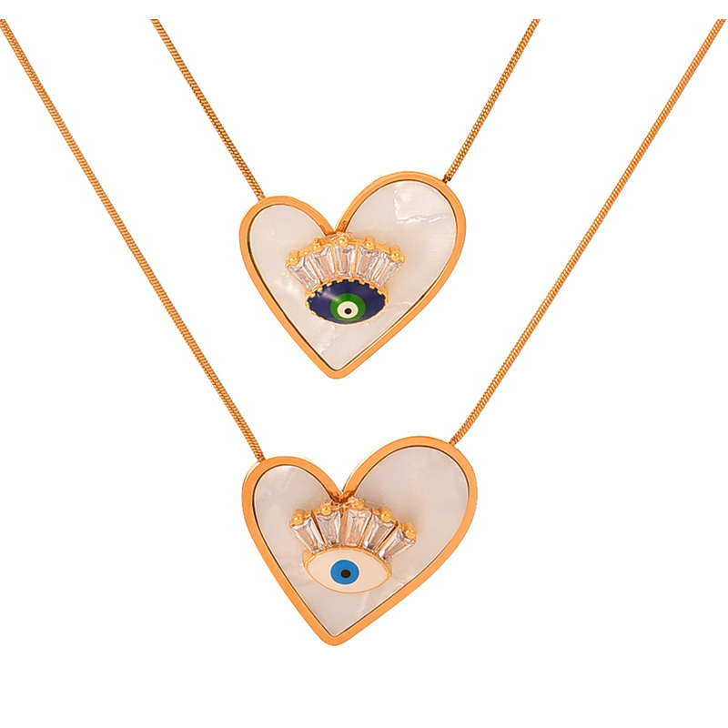 Fashion White Titanium Steel Inlaid With Zirconium Oil Dripping Eye Shell Love Necklace,Necklaces