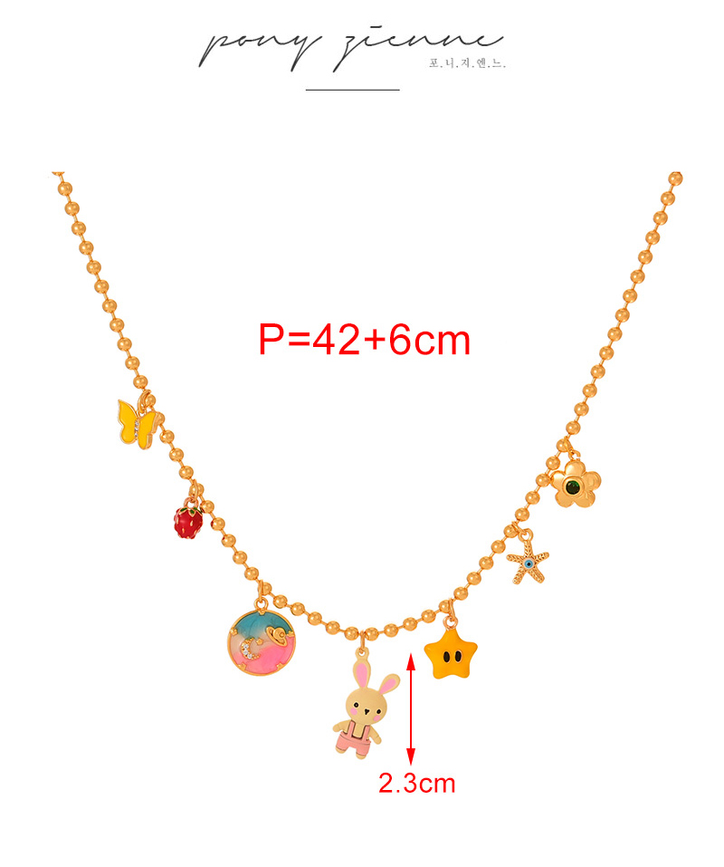 Fashion Gold Copper Set Zircon Drop Oil Planet Flower Bunny Pendant Bead Necklace,Necklaces
